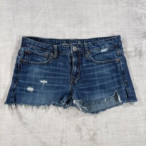 American Eagle Shorts Women 6 Blue Denim Distressed Raw Hem Cut Off Summer Boho